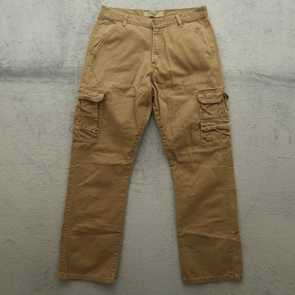 Wrangler Cargo Pants Mens Size 32x32 Brown 100% Cotton Chino Zip Fly